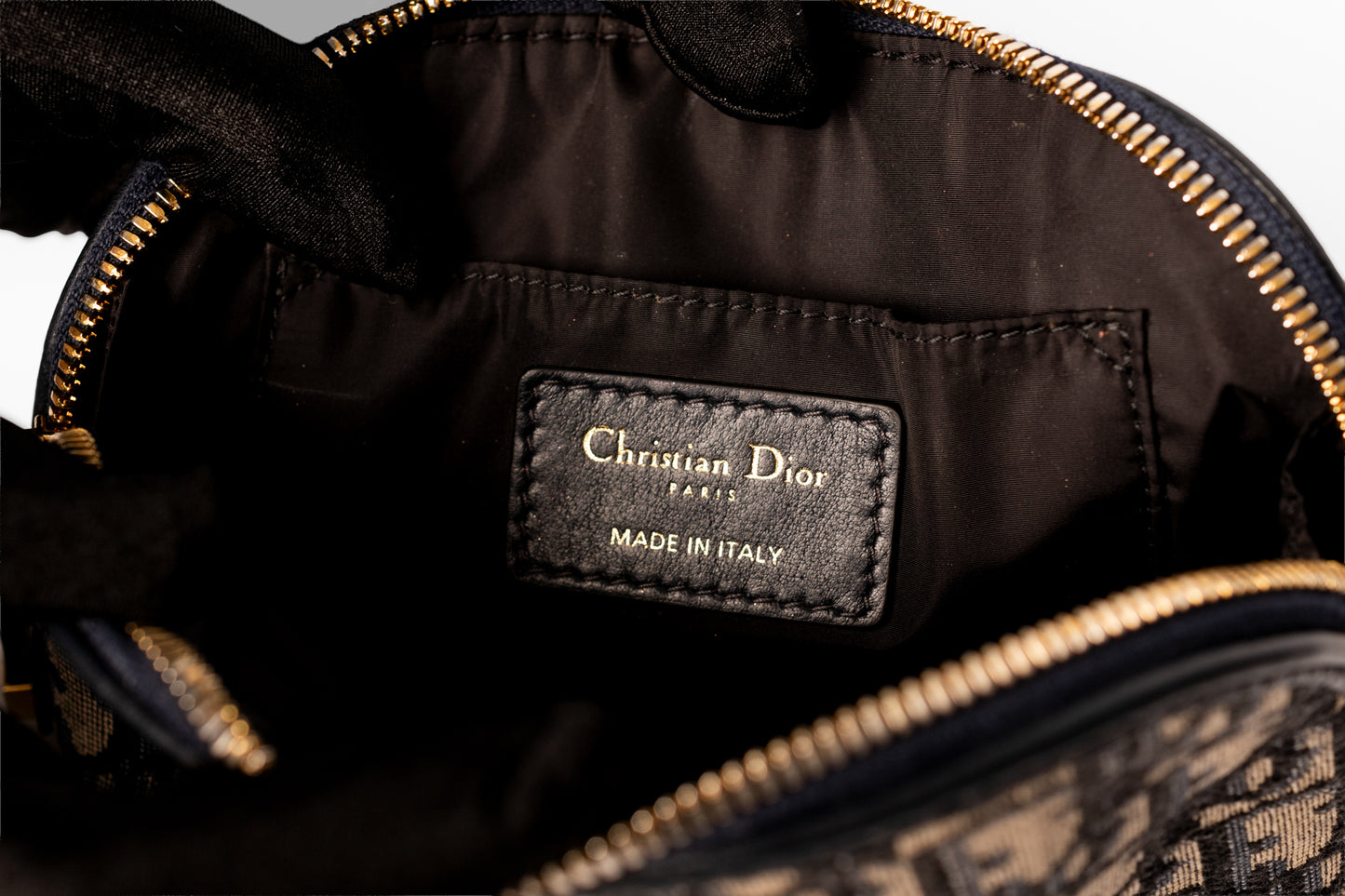 Dior Oblique Canvas & Leather Pouch Navy x Beige