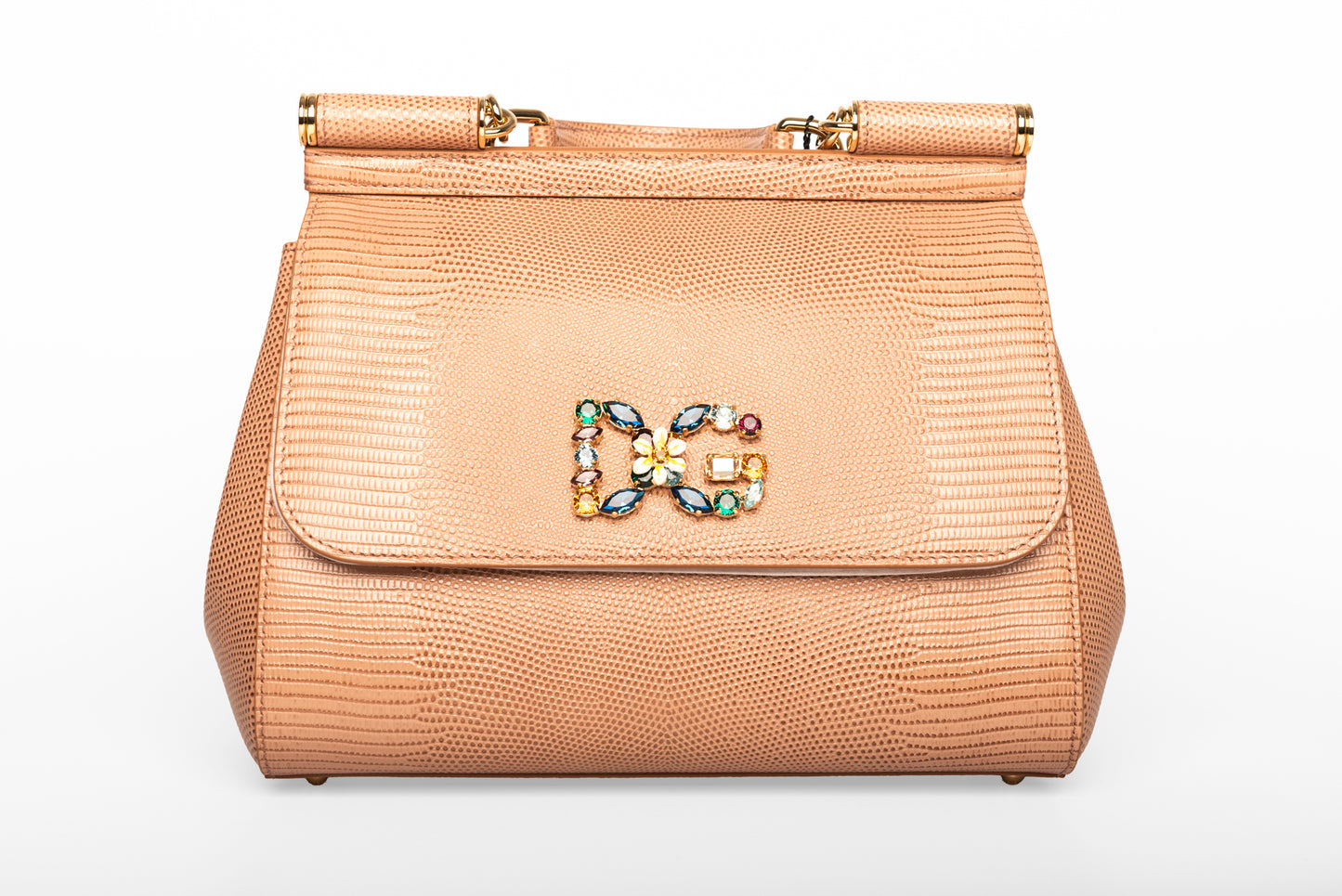 Dolce & Gabbana Beige Lizard Embossed Leather Medium Miss Sicily Top Handle Bag