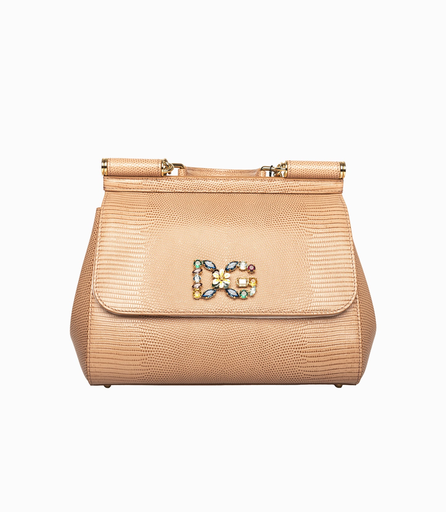 Dolce & Gabbana Beige Lizard Embossed Leather Medium Miss Sicily Top Handle Bag