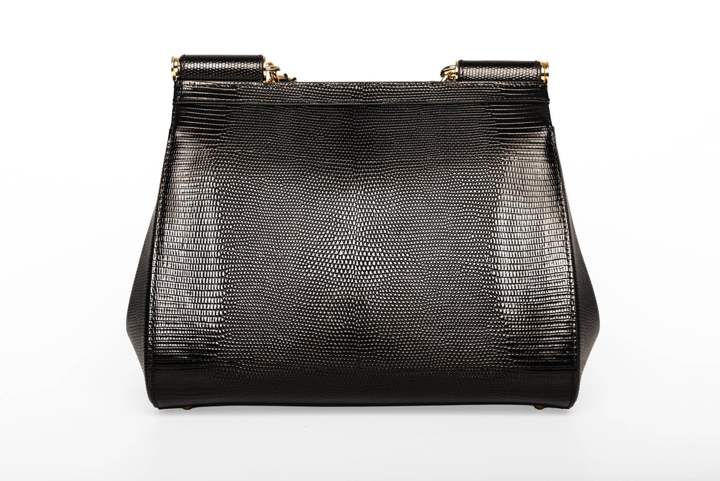 Dolce & Gabbana Black Lizard Embossed Leather Medium Miss Sicily Top Handle Bag