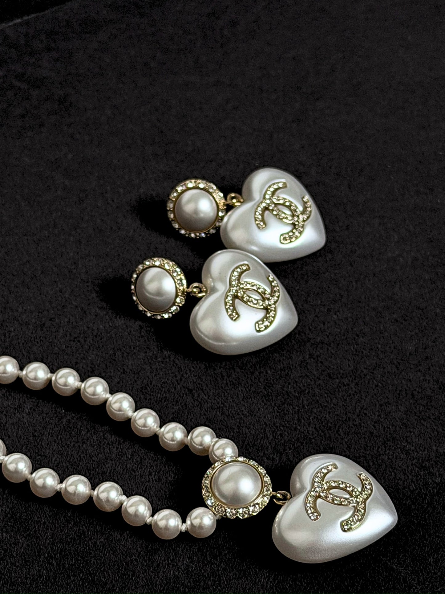 Chanel CC Heart Neclace and earrings set