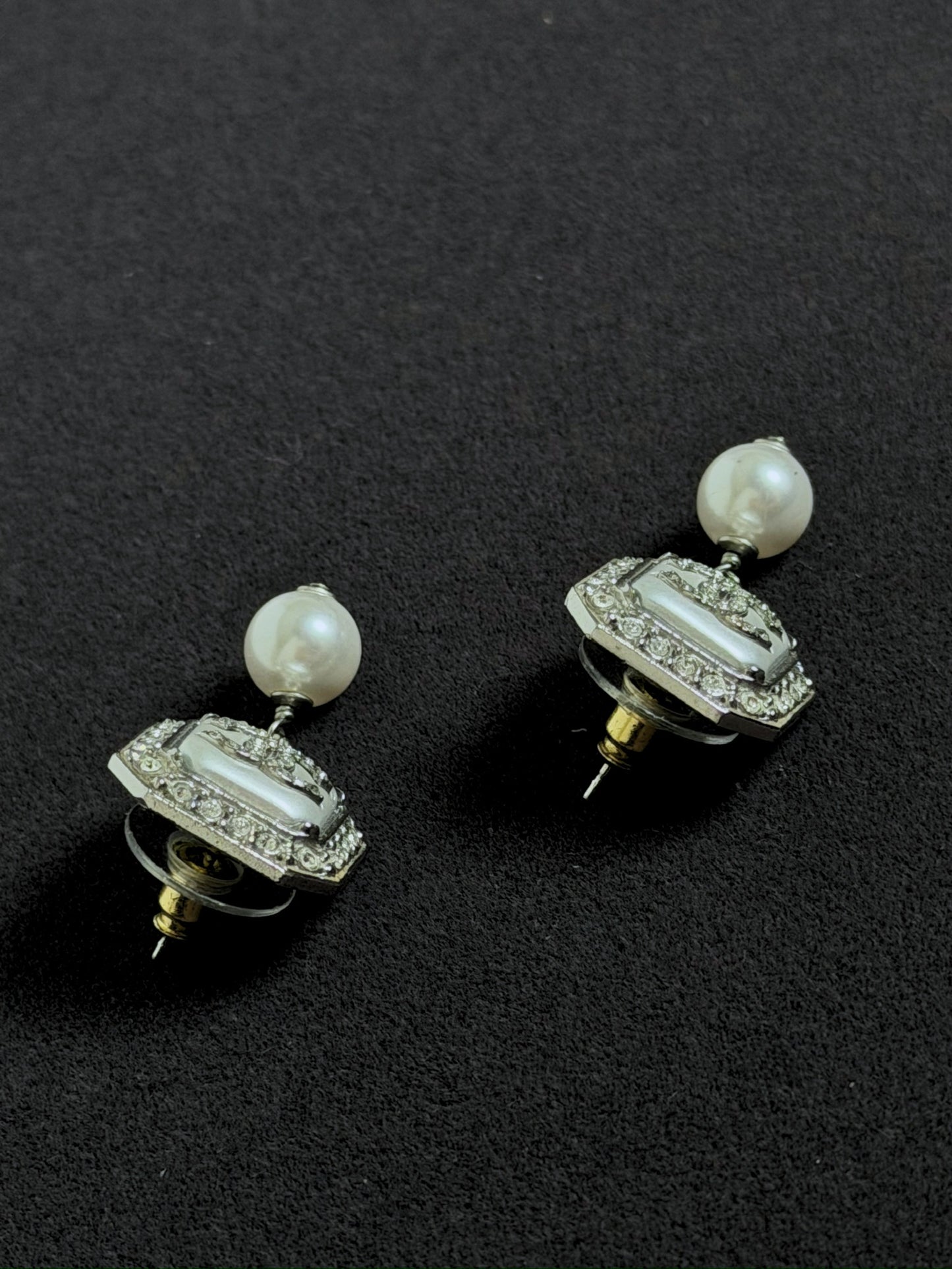 Chanel CC Square Drop Pearl Earrings
