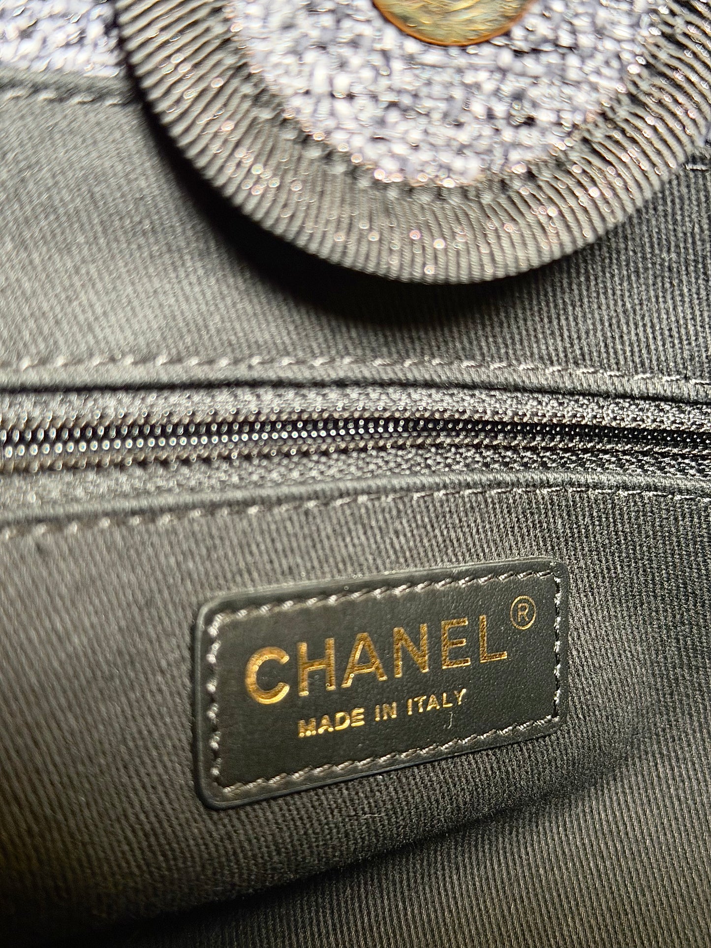 Chanel Deauville MM Straw Chain Tote Bag Navy Blue Silver Metal