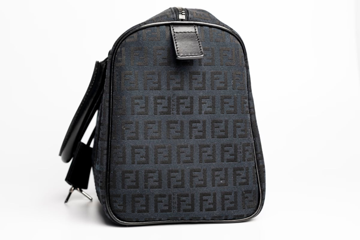 Fendi Black Zucchino Forever Bauletto Boston Bag