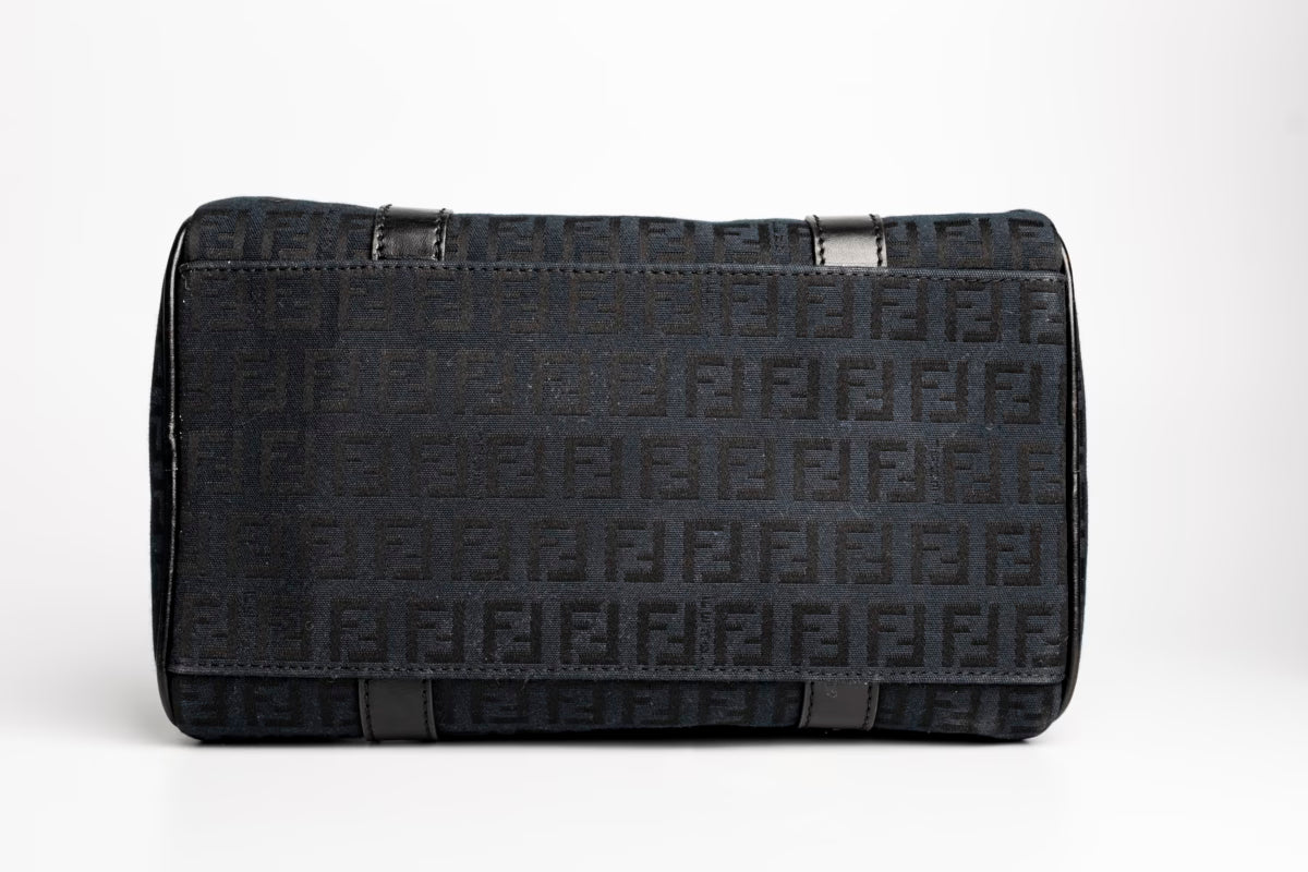 Fendi Black Zucchino Forever Bauletto Boston Bag