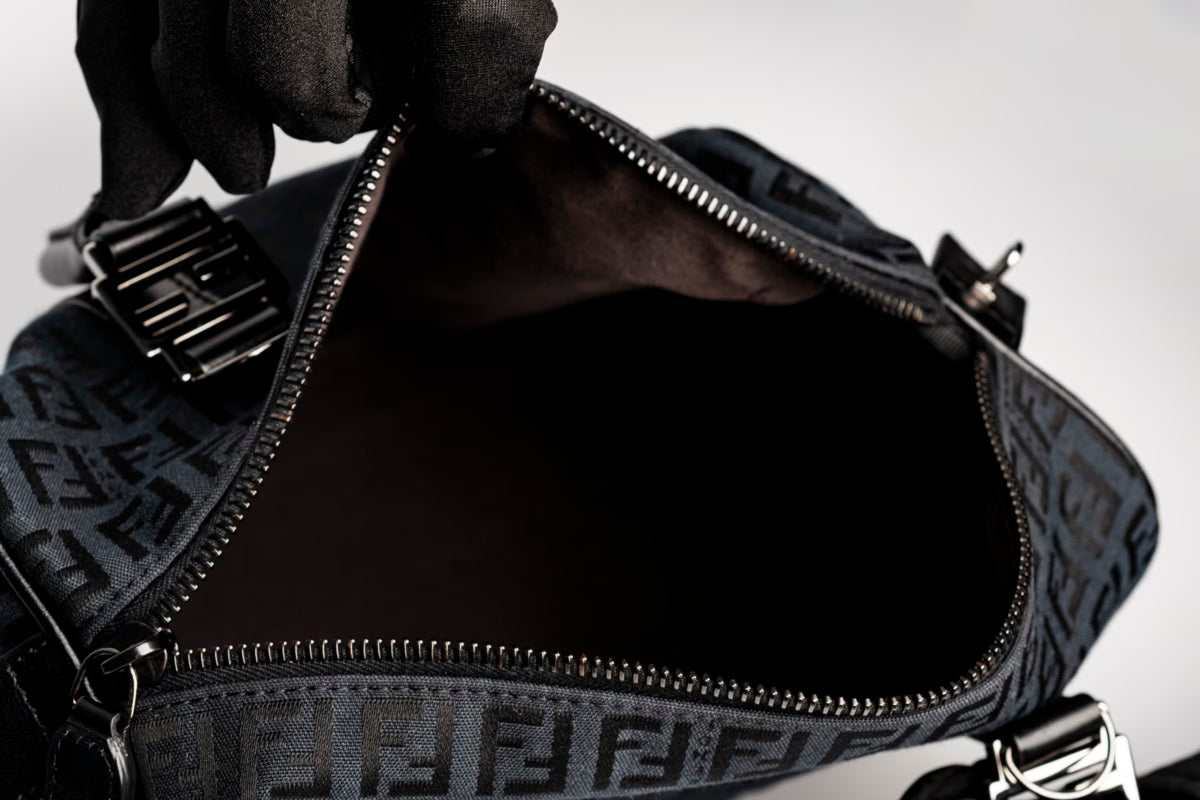Fendi Black Zucchino Forever Bauletto Boston Bag