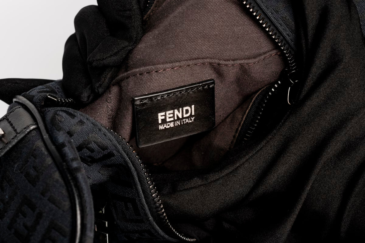 Fendi Black Zucchino Forever Bauletto Boston Bag