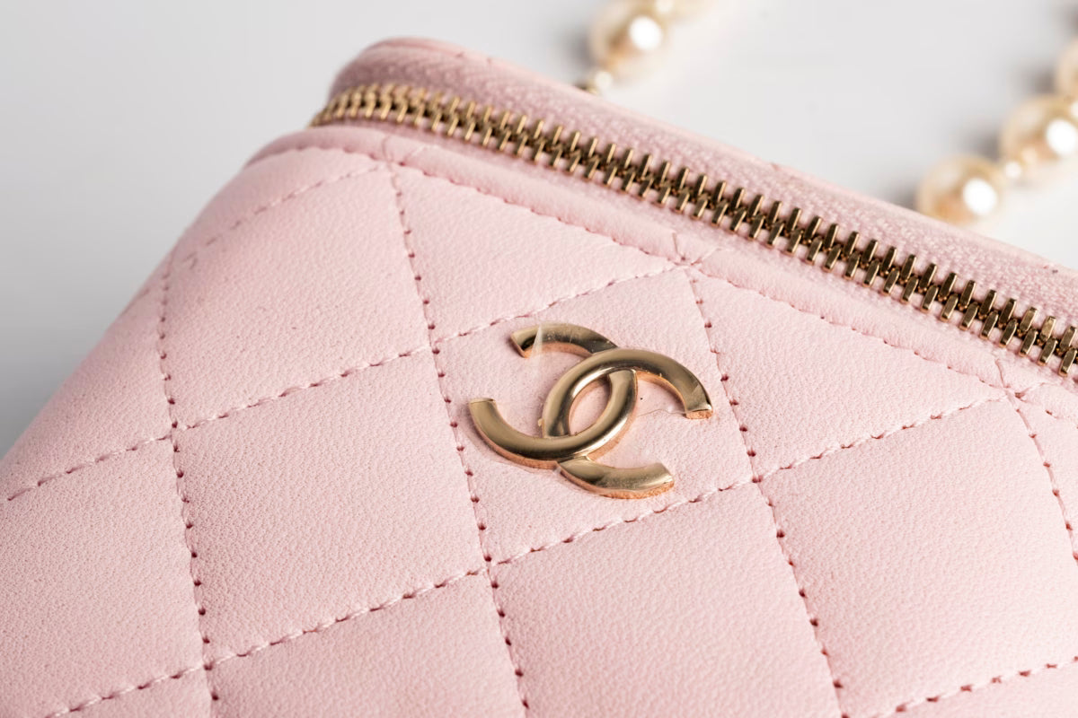 Chanel Quilted Lambskin Mini Vanity Bag with Pearl Chain