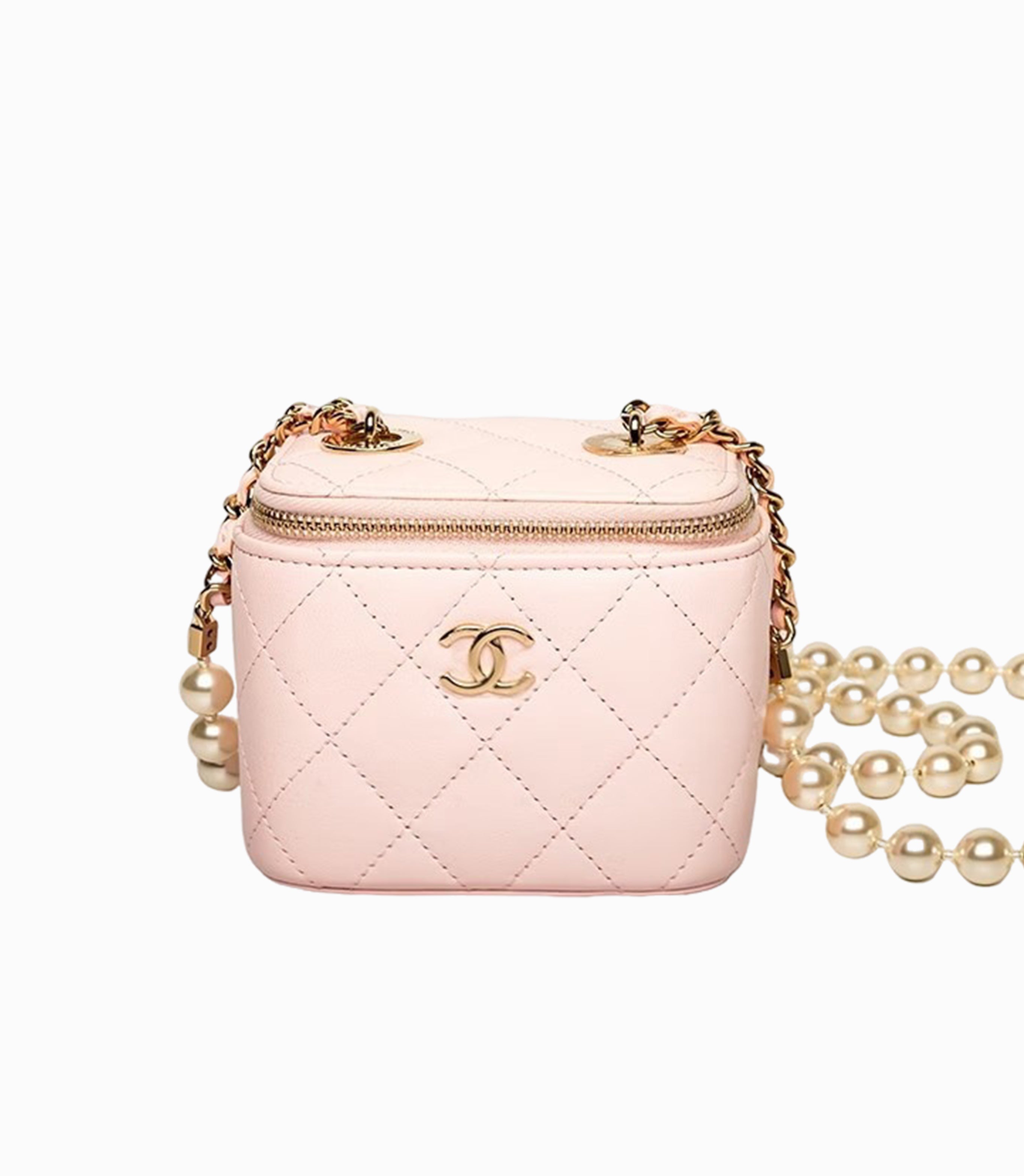 Chanel Quilted Lambskin Mini Vanity Bag with Pearl Chain
