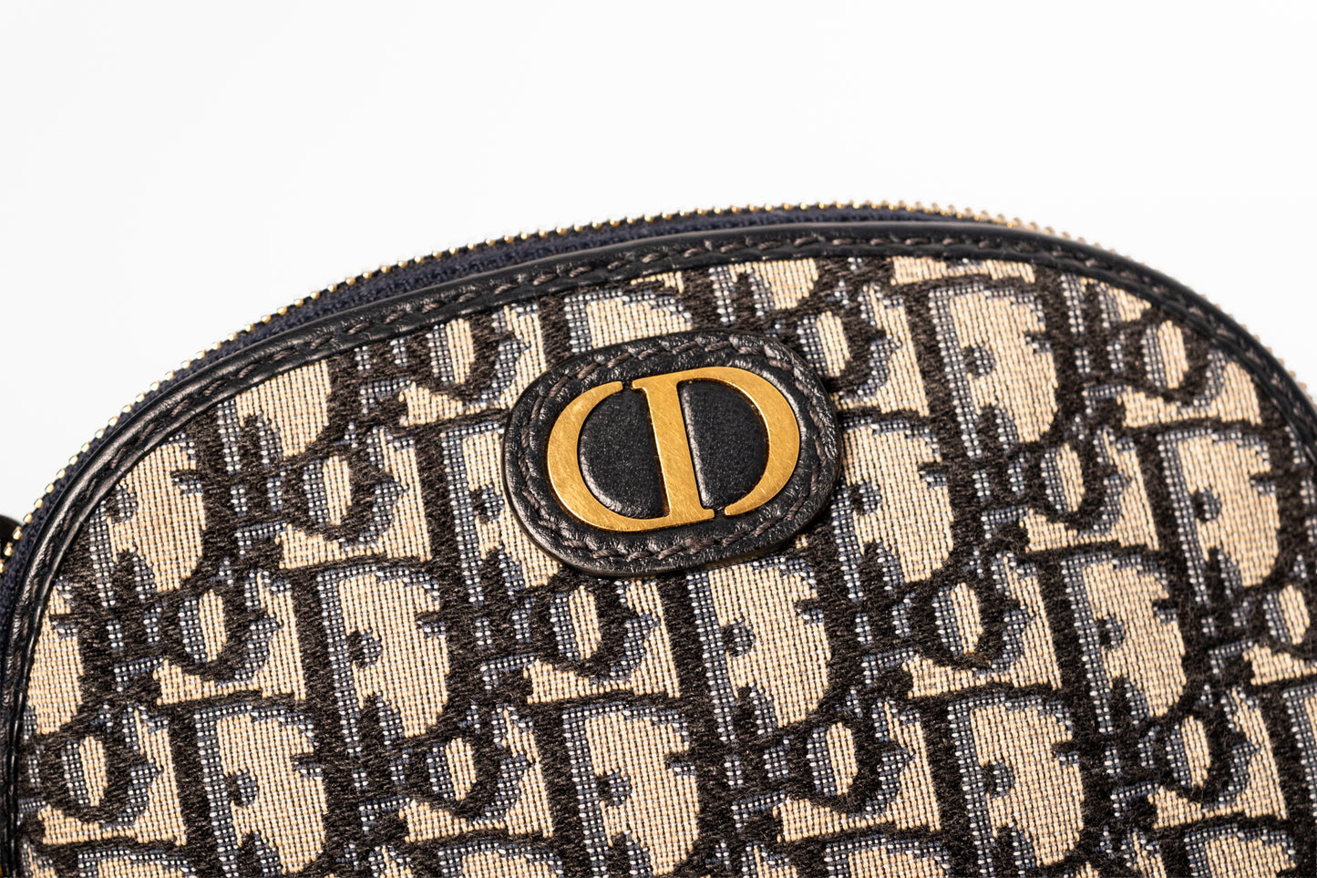 Dior Oblique Canvas & Leather Pouch Navy x Beige