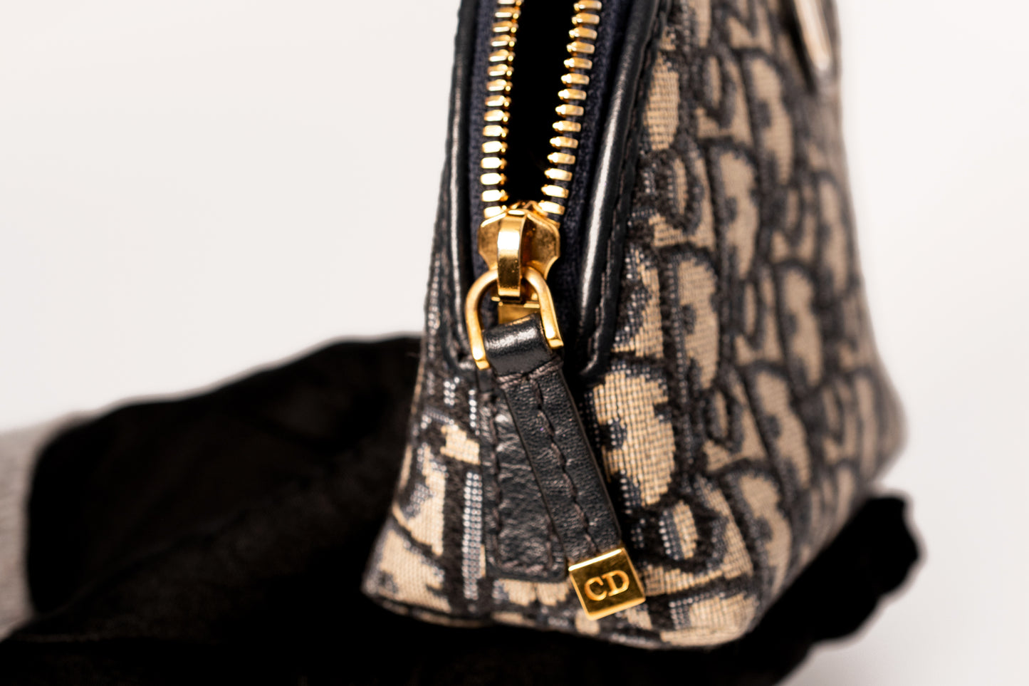 Dior Oblique Canvas & Leather Pouch Navy x Beige