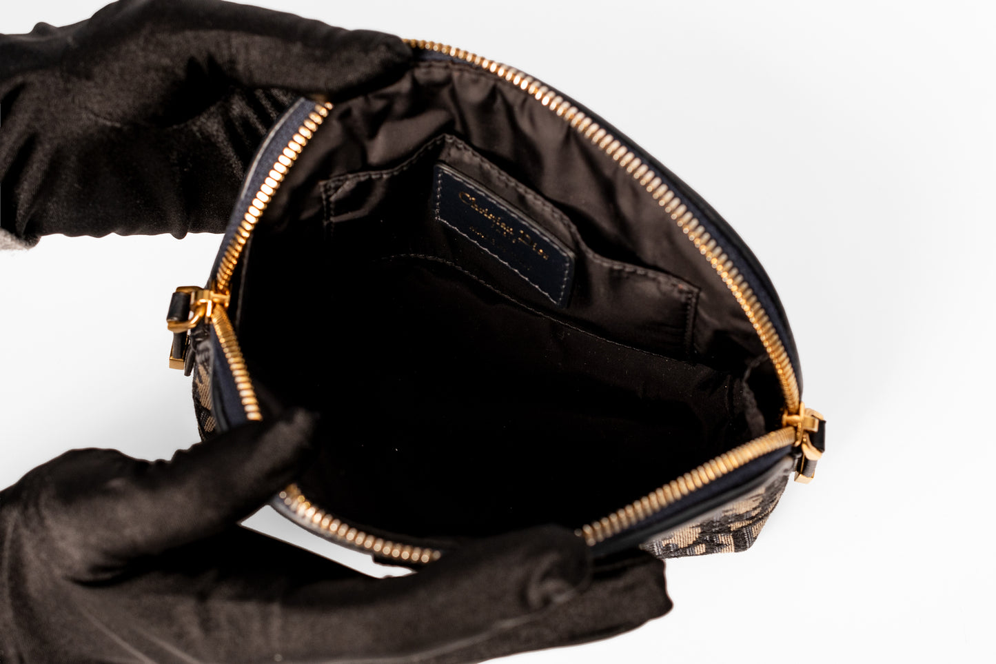 Dior Oblique Canvas & Leather Pouch Navy x Beige
