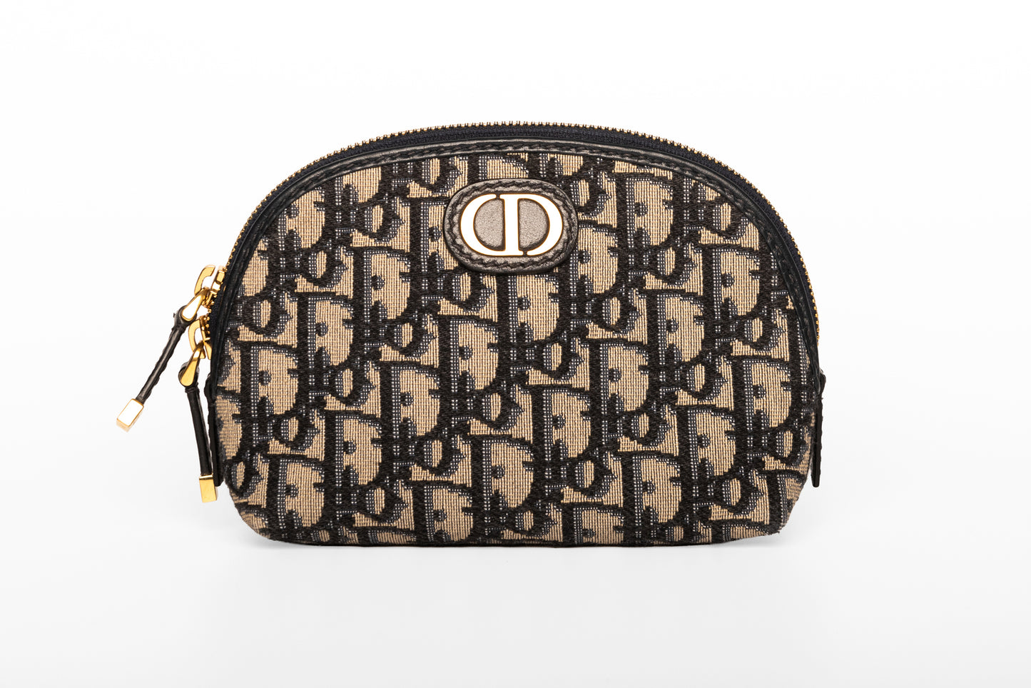 Dior Oblique Canvas & Leather Pouch Navy x Beige
