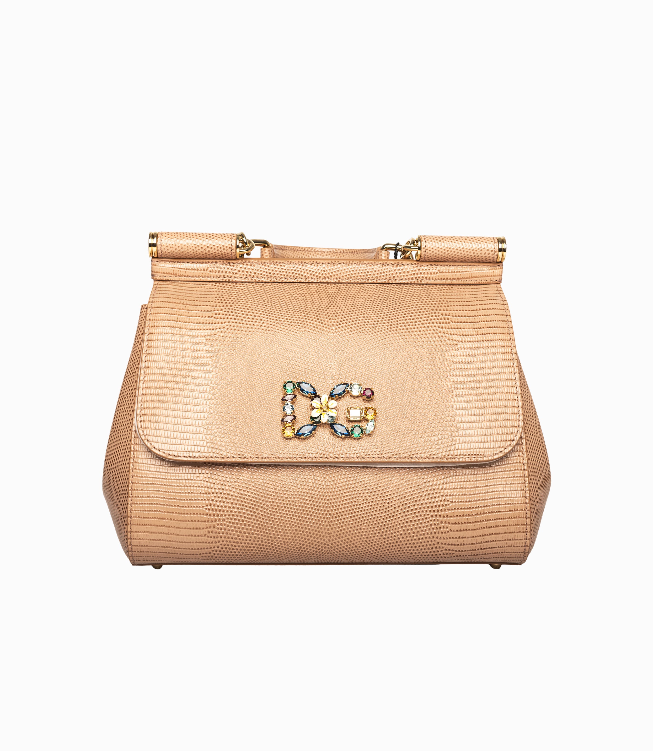 Çantë Dore Dolce & Gabbana Miss Sicily e Mesme me Lëkurë Bezhë me Reliev Hardhuce