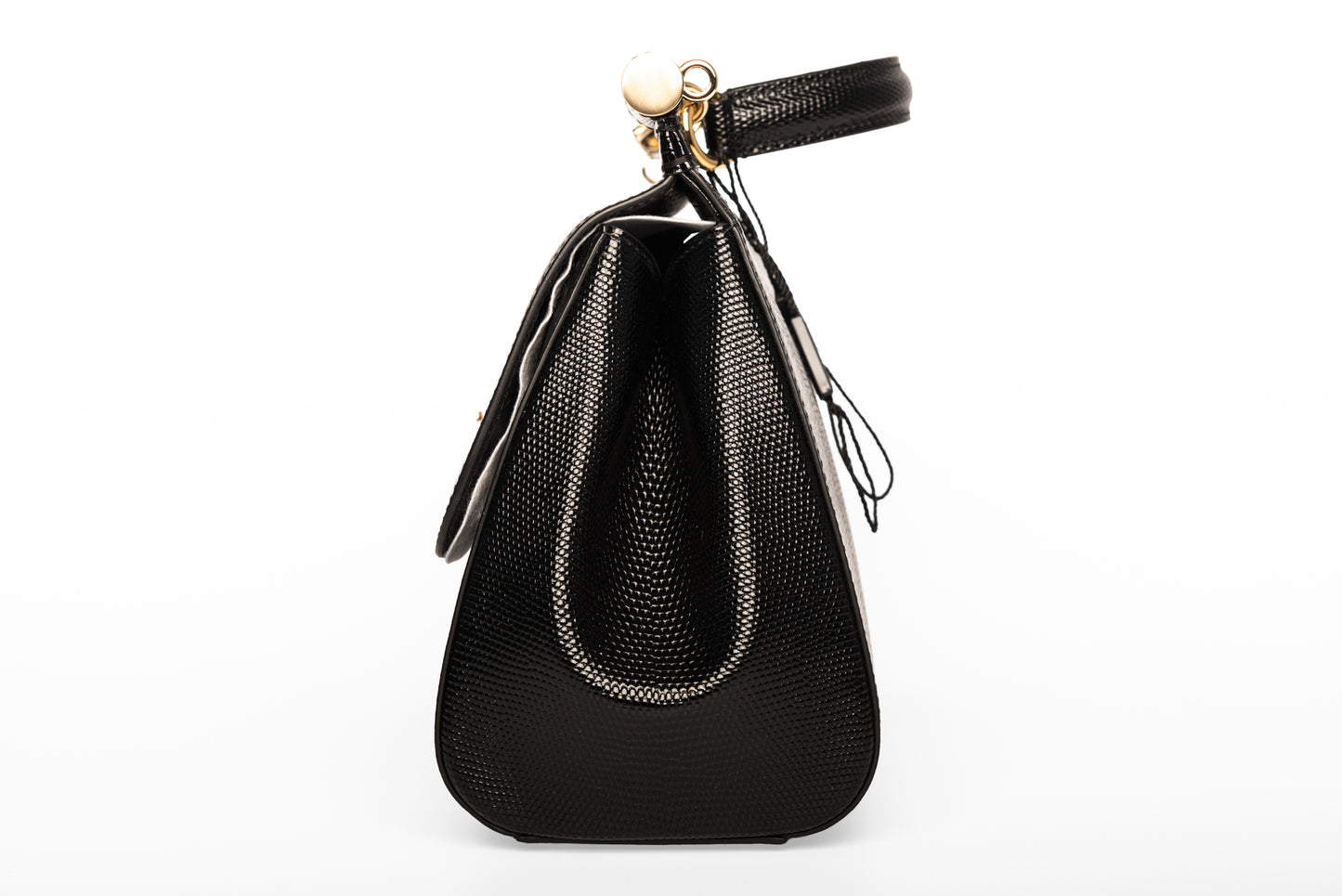 Dolce & Gabbana Black Lizard Embossed Leather Medium Miss Sicily Top Handle Bag