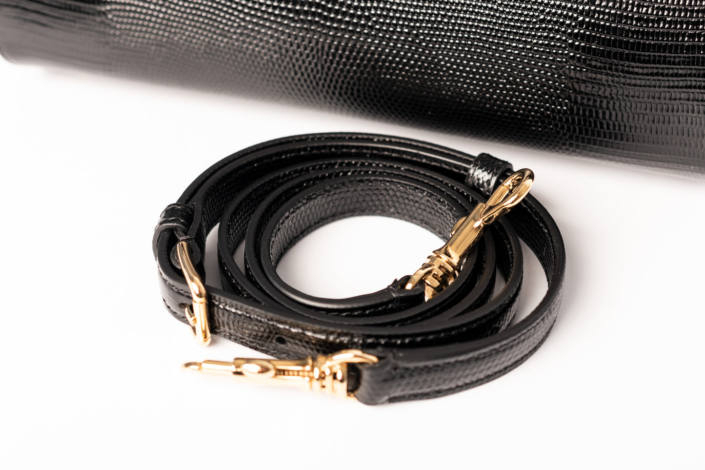 Dolce & Gabbana Black Lizard Embossed Leather Medium Miss Sicily Top Handle Bag