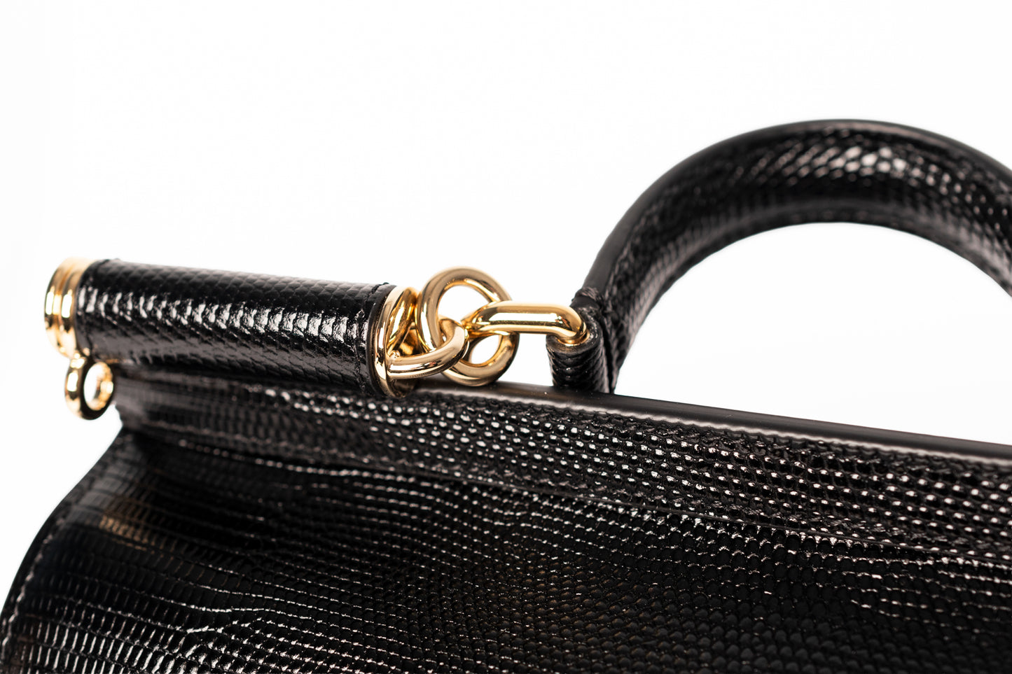 Dolce & Gabbana Black Lizard Embossed Leather Medium Miss Sicily Top Handle Bag
