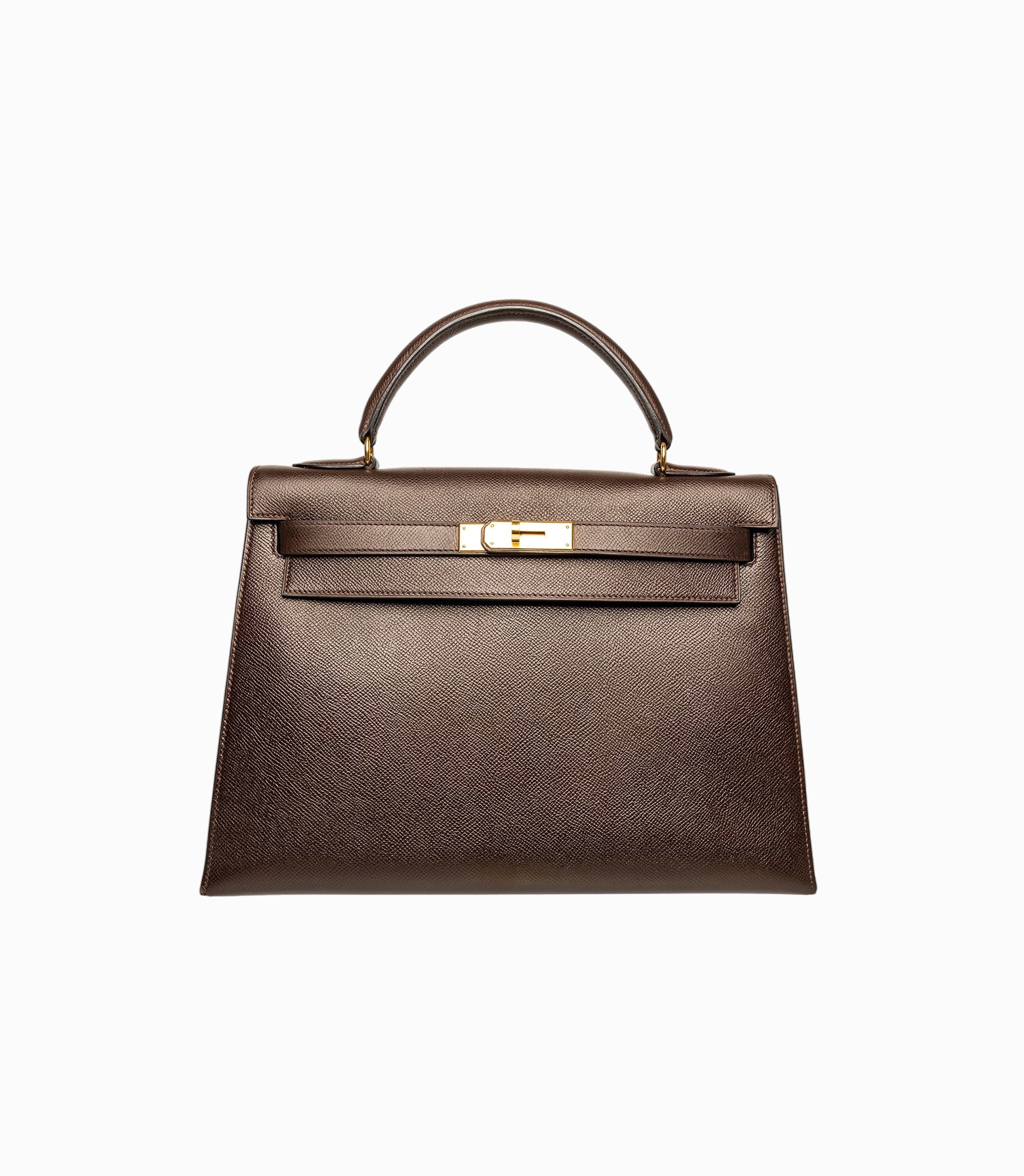 Hermes Kelly 32 Courchevel Chocolat Gold