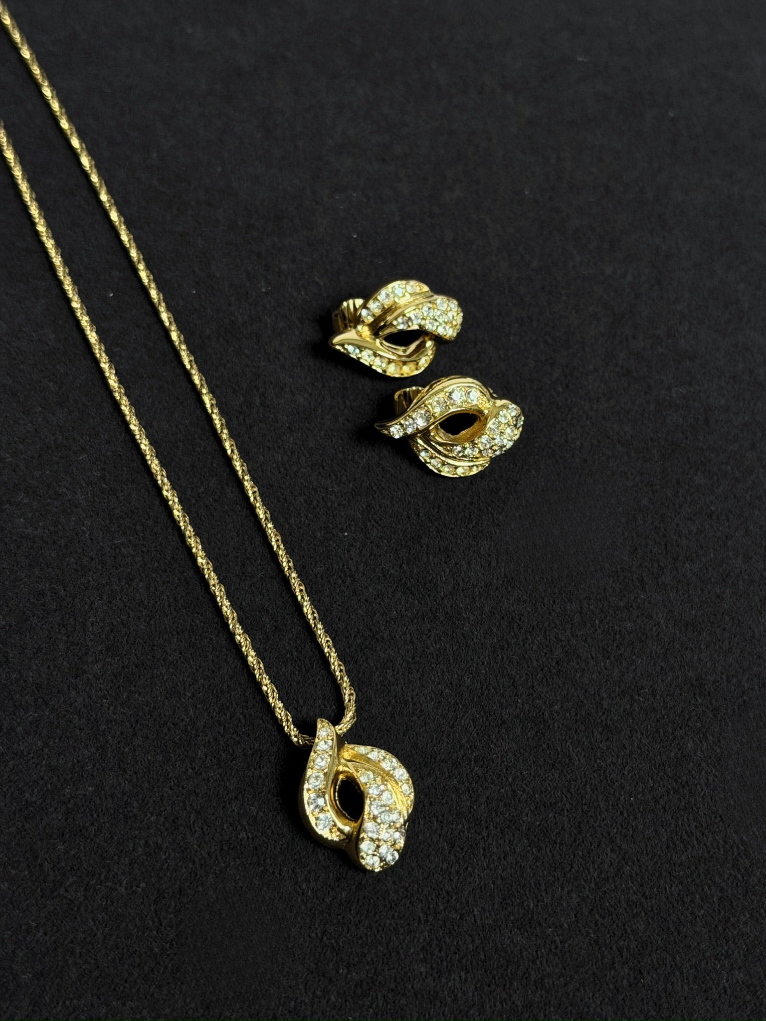 Christian Dior Vintage Rhinestone Gold-Tone Necklace & Earring Set