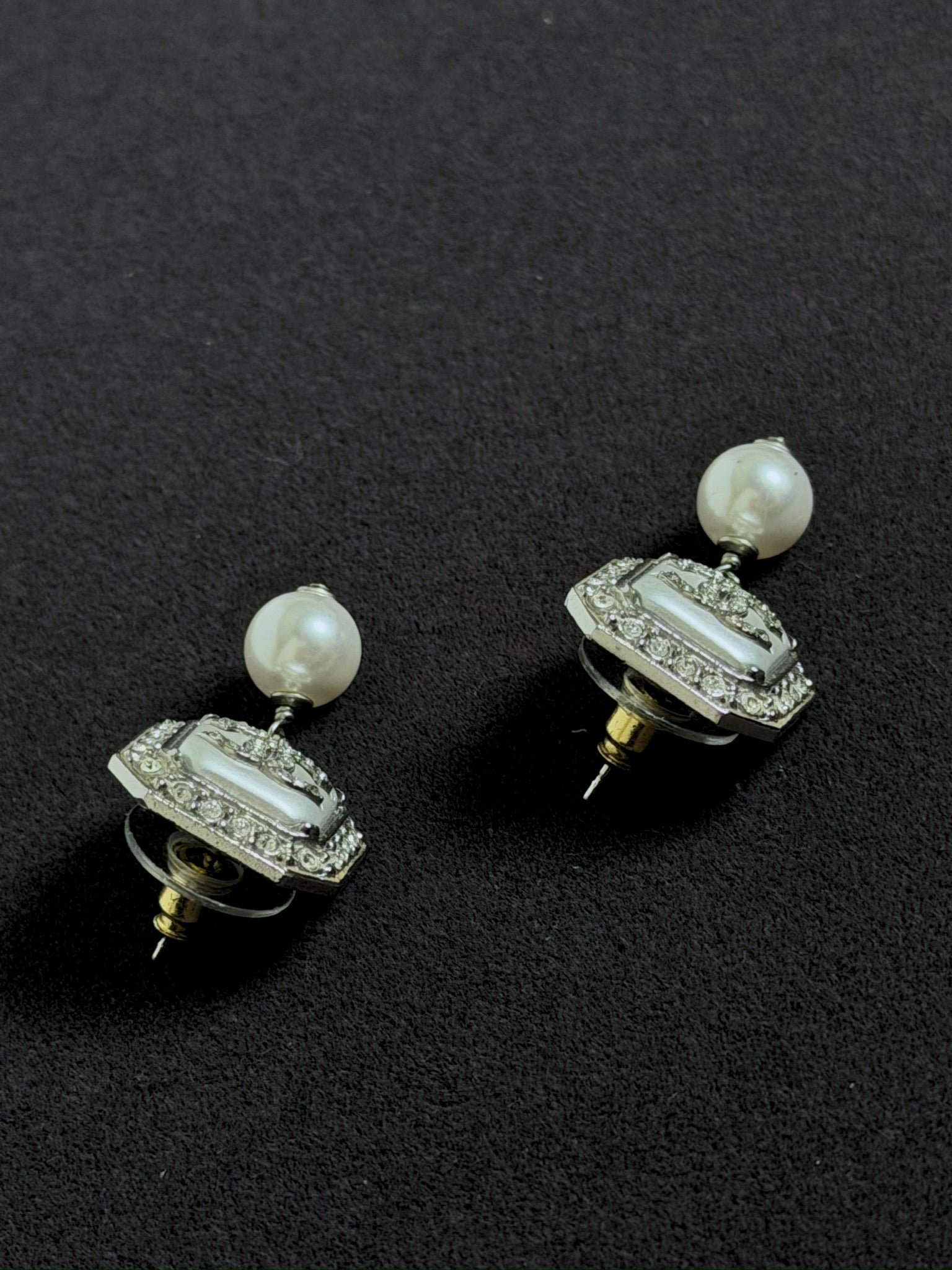 Chanel CC Square Drop Pearl Earrings