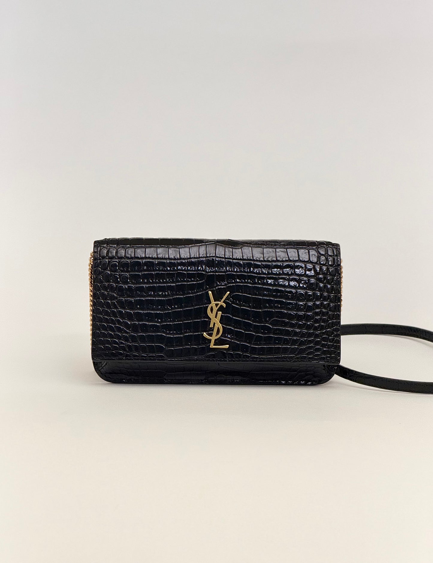 Saint Laurent Cassandre Bag Croc Embossed Leather Crossbody