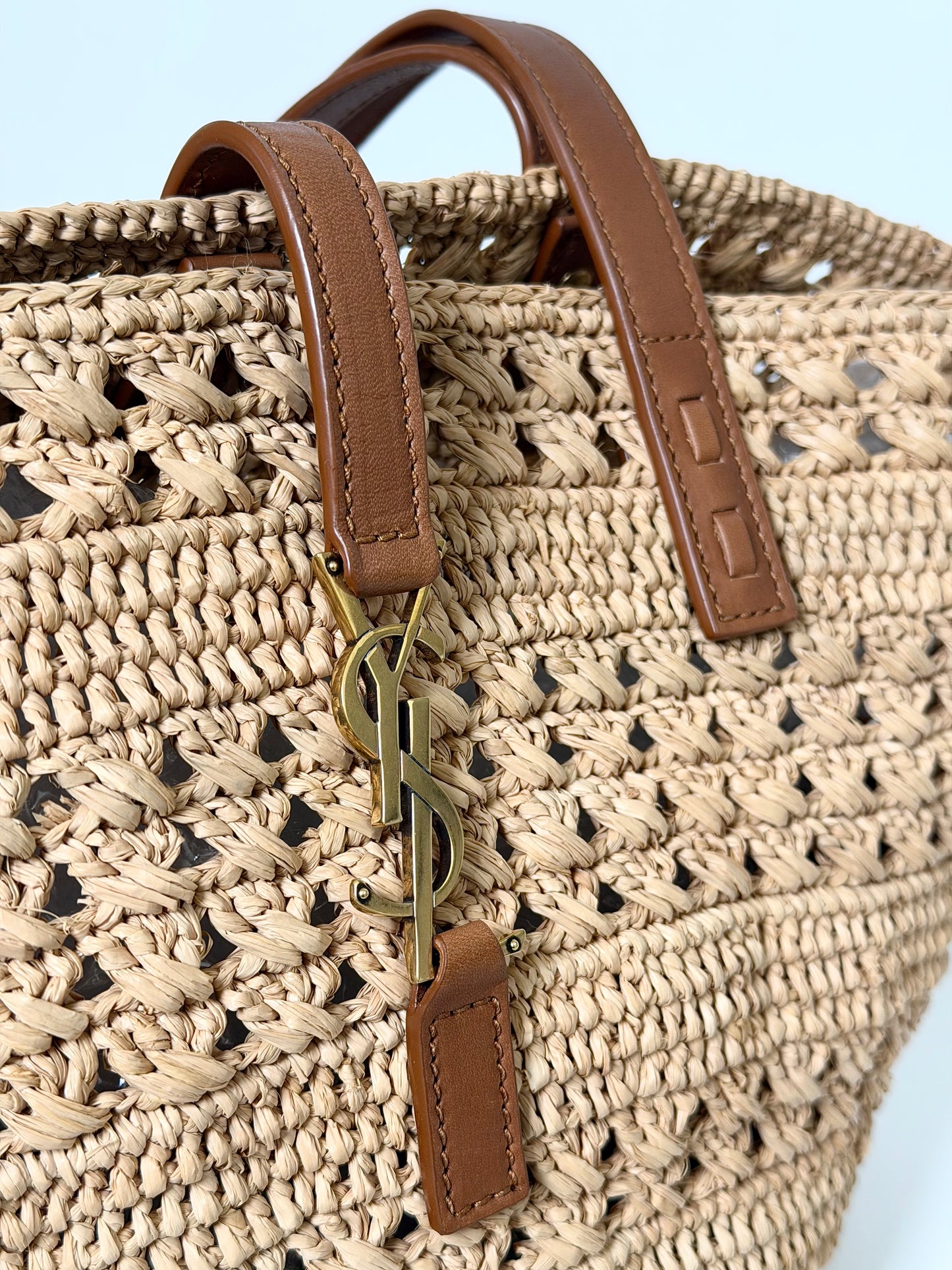 Saint Laurent Paris Panier Raffia x leather Tote bag Beige