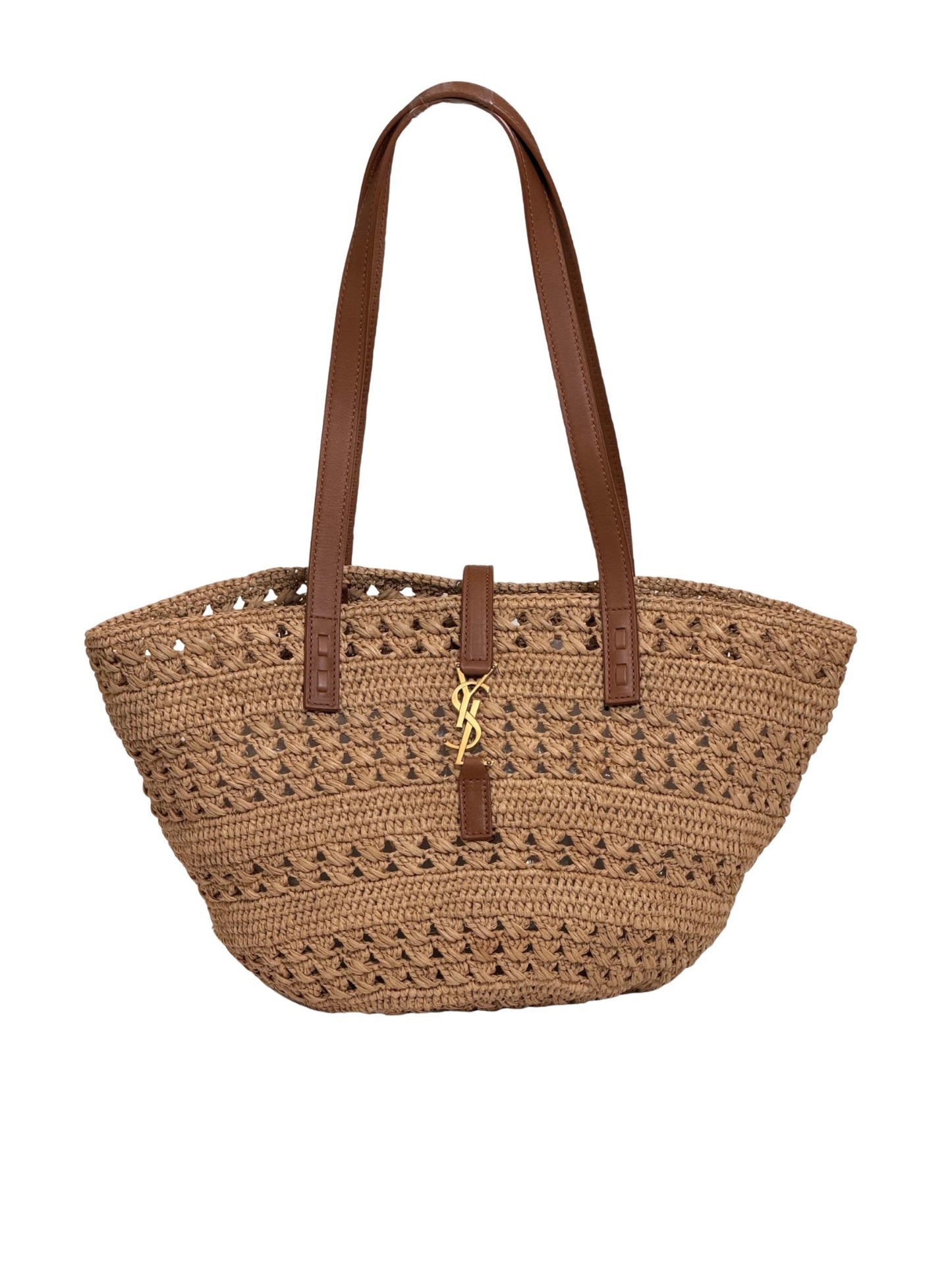 Saint Laurent Paris Panier Raffia x leather Tote bag Beige